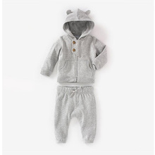 2014 New Autumn Baby Boys Cotton Clothing Set Child Boy Cartoon Hooded Sweater Solid Color Animal