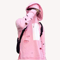 New Fashion Mens Hip Hop Pink Hoodies With Holes Male Fashion Streetwear Sweatshirt Side Split Hi