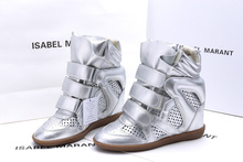 Isabel Marant Summer Breathable Fashion Wedge Sneakers Women Silver 8CM Hidden High Heel Sneakers