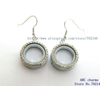 1 pair silver rhinestone round memory locket earrings ,memory locket , glass floating locket,floating locket charms
