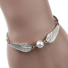 New Best Qulity 1PC Fashion Silver Infinity Retro Imitation Pearl Angel Wings Jewelry Dove Peace Bracelet for Lady Perfect Gift