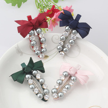New Arrival Oval Shaped Pearls Hairpins Rhinestone Hollow Ribbon Bow Barrette For Girls Female Hair Ornaments Hair Accessories