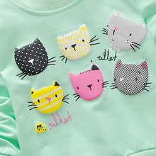2016 New Arrival Baby Girls Sweatshirts Spring Autumn sweater cartoon 6 Cats long sleeve T shirt