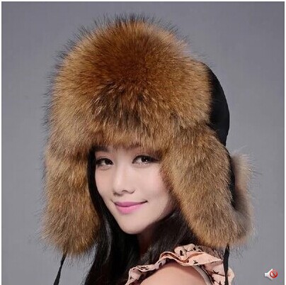 High fur hats caps true female fox fur Lei Feng cap 100% raccoon fur mink whole skin multicolor simple casual warm winter PY77