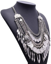 XG179 New Hot Fashion 2015 Behomia Exaggerated Necklaces Pendants Multi layers Gold Tassel Statement Necklaces Coins