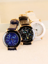 Guou brand starry sky design rhinestone crystal ceramic big dial watch with leather strap fashion watch