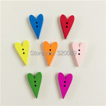 New Arrival Pretty 500pcs/lot Mixed Heart Shape Wooden Buttons With 2 Holes For Embellishments Sewing Card Making 15x26mm