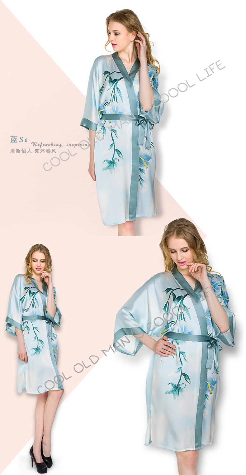 Summer Style Japanese Natural Silk Bathrobe 18