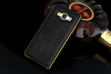 2015 New Arrival Aluminum Lichee pattern leather Case For Samsung Galaxy A3 Cell Phone Hard Case
