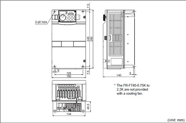 FR-F740-2.2K-CHT dimensions