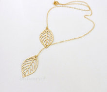 2016 Jewelry Fashion Metal Leaves Double Leaf Short Chain Necklaces Clavicle b3xr
