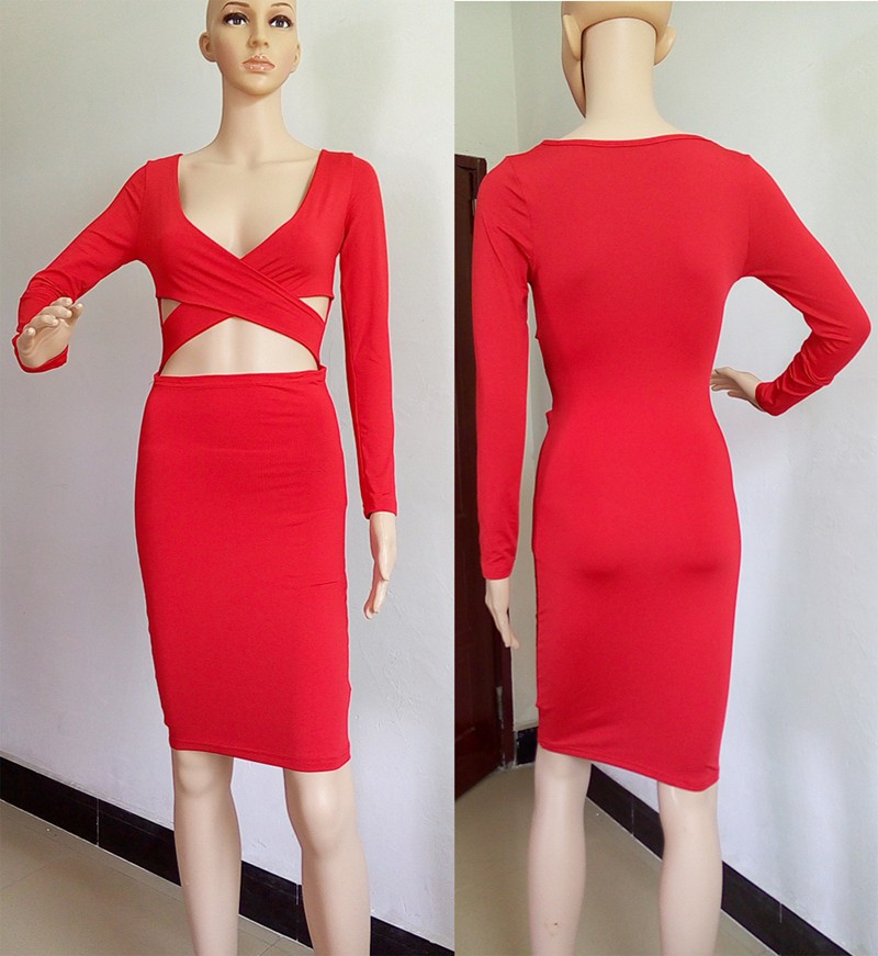 Sexy Long Sleeved Wrap Bodycon Dress