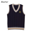 Japanese JK Uniform British V neck Letters Embroidered Sweater Vest Student s Sleeveless Sweater Pullovers Cotton