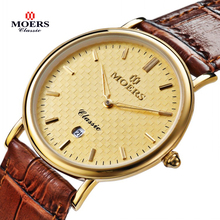 2014 New arrival brand new Moers CB-6008 Genuine Leather quartz watches men Business casual calendar waterproof  wristwatch
