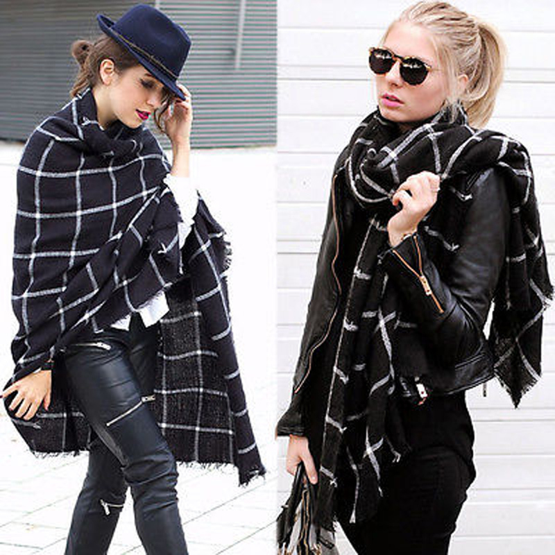 New Lady Women Blanket black white Plaid Cozy Checked font b Tartan b font Scarf Wraps