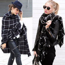New Lady Women Blanket black white Plaid Cozy Checked Tartan Scarf Wraps shawl