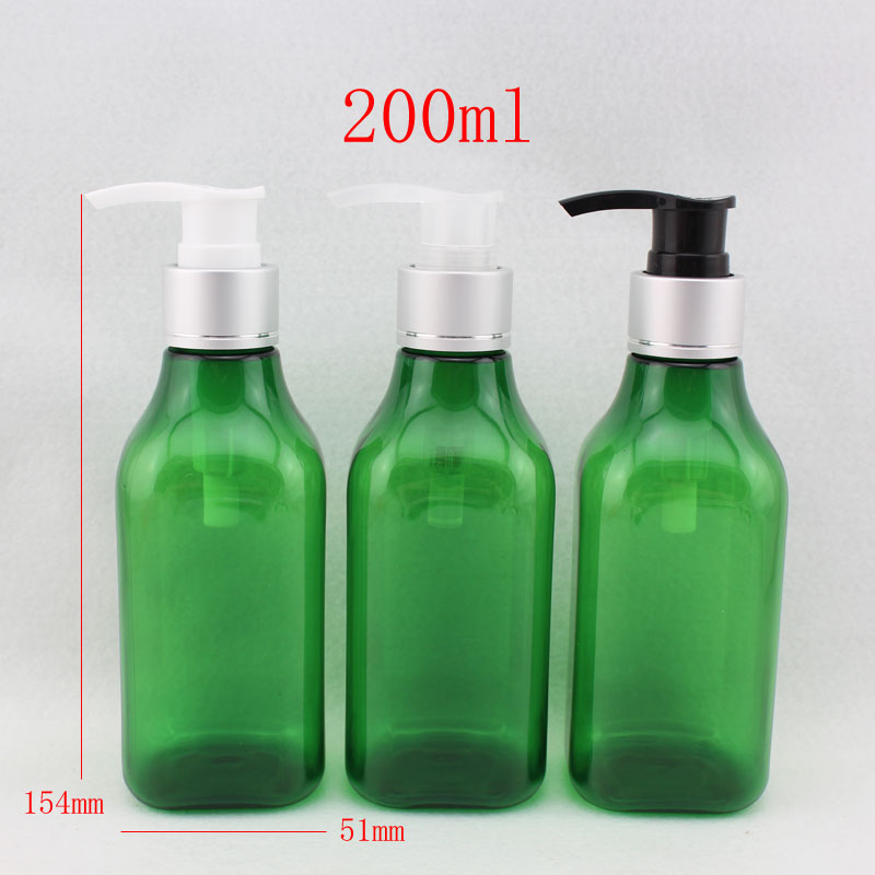 200ml X 30 green square plastic lotion bottle container ,DIY cosmetic packaging PET cream bottle, plastic  cosmetic bottles