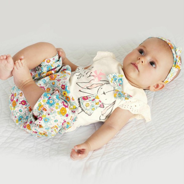 Baby Girls 3PCS Set Floral Bowknot T Shirts Short Pants Headband Outfits