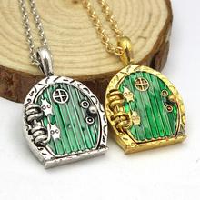 free shipping Green Hobbit Door Locket Pendant Chain Necklace Movie Jewelry Wholesale And Retail