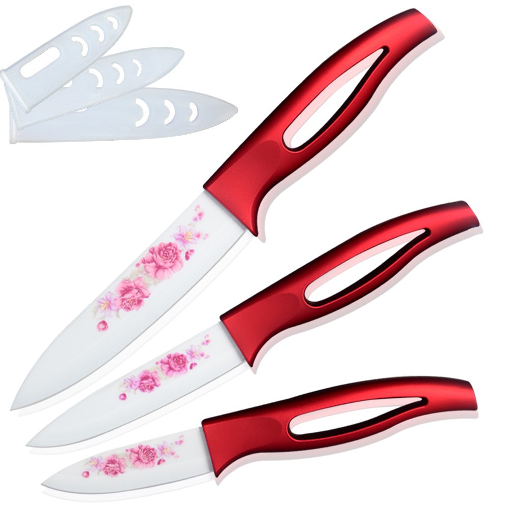 Shine Ceramic Knife Set Red Handle White Blade 3 4 5 Kitchen