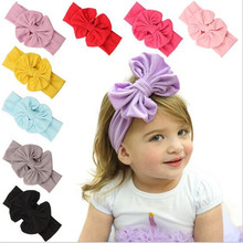 Girls Kids Baby Big Bow Hairband Headband Stretch Turban Knot Head Wrap Hats & Caps New Good Quality D07