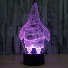 Free Shipping 7 Color Changing Glowing Cartoon SpongeBob Patrick Star acrylic 3D LED Night Light USB 3D LED Table Lamps