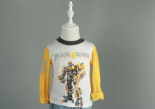 Boys Cartoon Style Transformers Yellow Cotton T Shirt Long Sleeve Kids T Shirt Clothes Baby Shirt Children Long Sleeve Shirt