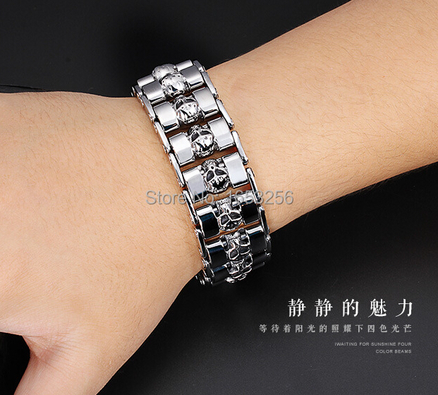 Stainless Steel Fashion Wide Skull Bracelet, 8.3 X 0.9 In