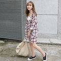 2016 New Summer Loose Plaid Breathable Cotton Prevent Bask In Clothes Blouse Shirt Red Blue 8329
