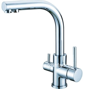 Chrome Finish Single Hole Kitchen Faucet Pure Water Filter 2 Handles Mixer Tap