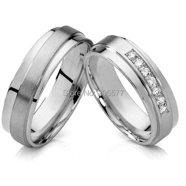 1 pair 2015 unique design silver white gold color  titanium jewelry his and hers wedding bands promise rings sets for couples