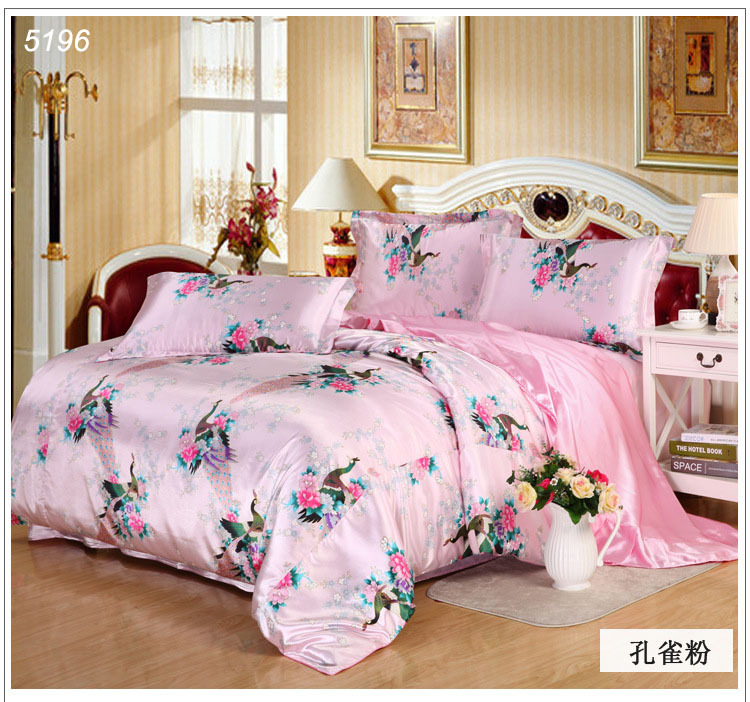 peacock silk bedding sets pink silk linens tencel set bed in a bag sets