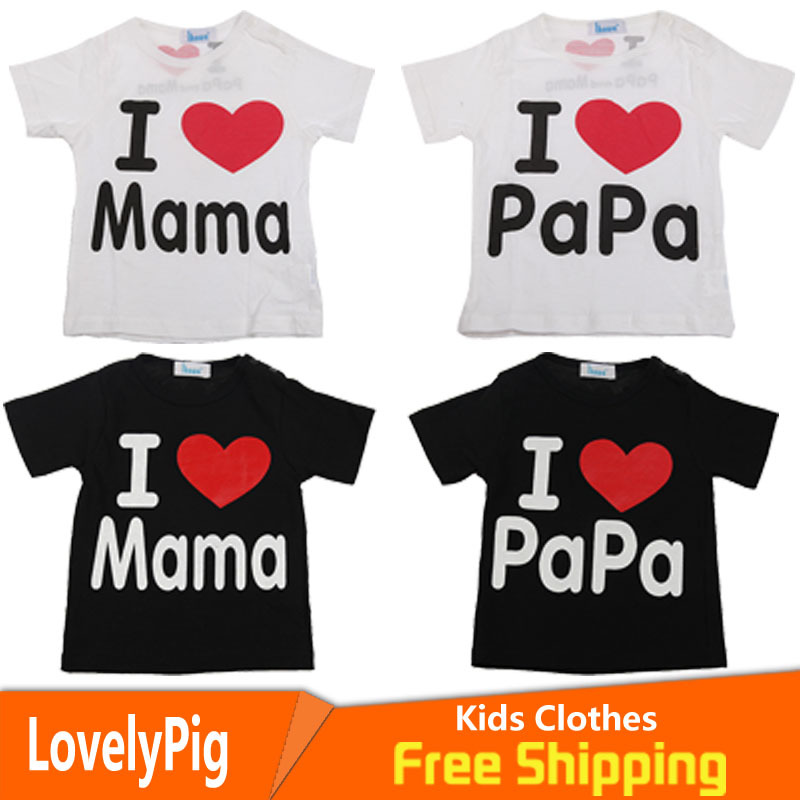 Hot Sale Retail I Love Papa Mama Baby short sleeve T shirt girls boys children Clothes
