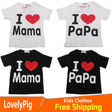 Hot Sale Retail I Love Papa Mama Baby short sleeve T shirt girls boys children Clothes