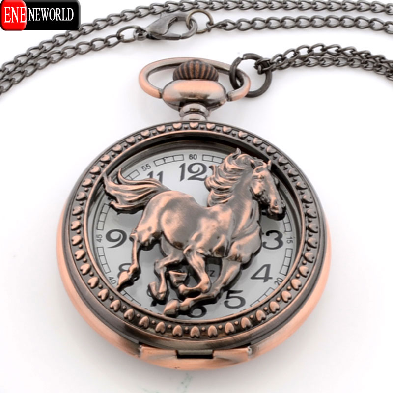 2016 Silver Hollow Horse Style Quartz Pocket Watch Steampunk Necklace Pendant Gift Watch P363