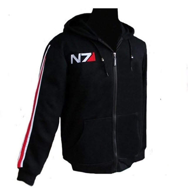 Ролевая игра эффект масса 3 N7 верхний слой / короткие капюшоном мужская ткань косплей костюм черный пиджак / толстовка спортивная костюмы