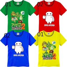 Plants VS Zombies Big Hero 6 Cool Cartoon Anime Printed Kids Boys Girls T-Shirt TShirt 2015 Fashion Short Sleeve Cotton T Shirt