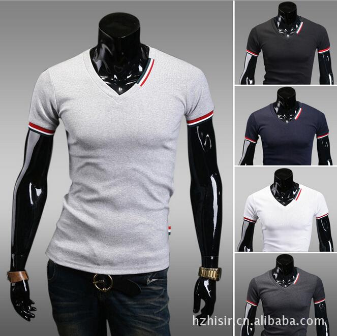 2015 New Arrival Men T Shirts Tops Tees Fashion Short Sleeve V neck T shirt Men