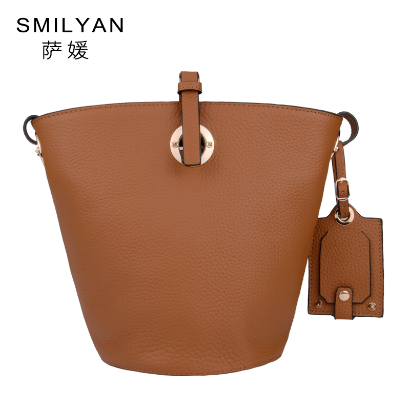 Smilyan vintage bucket bag women 100 real genuine leather handbag fashion shoulder messenger bags handbags women