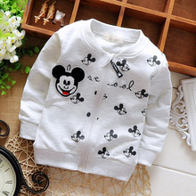 2016 Spring Autumn Long Sleeved Cartoon Mouse Letter Girls Boys Jackets Cardigan Baby Infant Children Kids Outwear Coats MT597