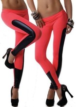 6Colors 2015 Women Sports Pants Force Exercise Female Sports Elastic Fitness Running Trousers Laux Leather Patchwork