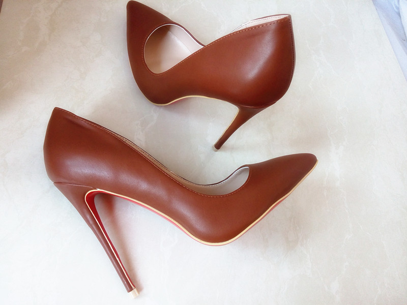 REAL PHOTO Red Bottom High Heels Sole Shoes Brown Matt Leather ...