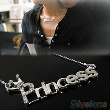 Fashion Crystal Words Letters With Crown Clavicle Chain Pendant Necklace Jewelry  2MNV