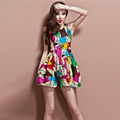 Spring 2016 Women Casual Pretty Oversized Ladies Painting Dress Sleeveless Sexy Trendy Vestidos Dresses LY063