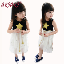 Fancy Elegant Children Kids Clothes Baby Girls Dress Stars Sequins Tulle Bow Toddler Tutu Dress Bling Bling Star Belt Wholesale
