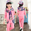 2016 Baby Hooded 3pcs set Autumn Winter Style Kids Cotton Printed School Tracksuit Uniform Sport Christmas