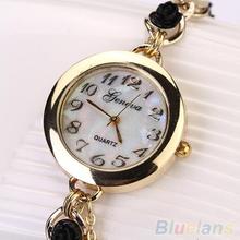 Mujeres de ginebra de lujo Faux flor de la perla pulsera de cuarzo reloj de pulsera analógico vestido 289A