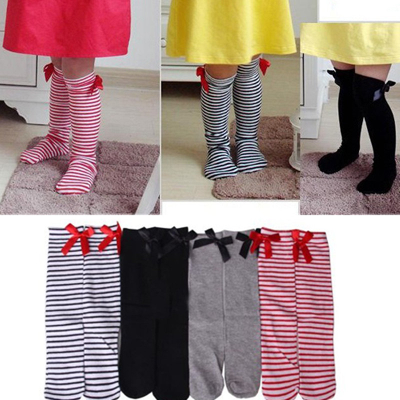 New Fashion Cute Kids Girls Princess Bowknot Knee High Socks for 1 8Years Child