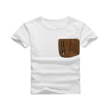 2016 Hot Summer Kids Boy Original Single Patch Pocket Zipper Cotton Short-sleeved T-shirt