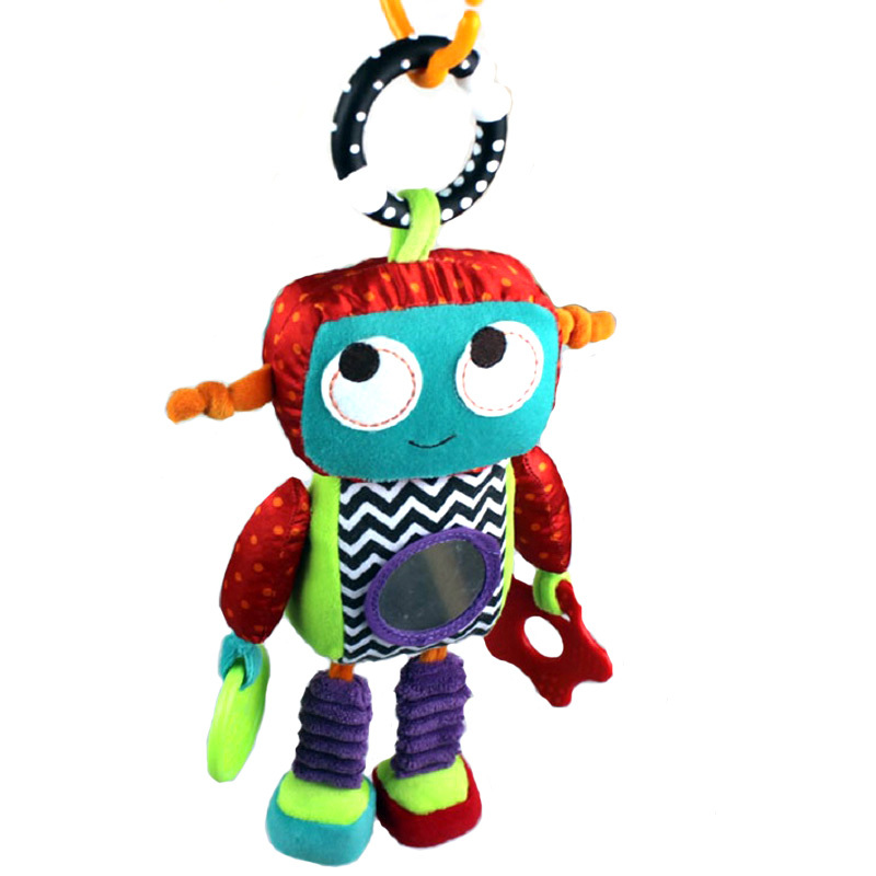 32cm Baby Soft Plush Toy Crib Bed Stroller Hanging Robot Cute Android Teether Rattle Ring Bell